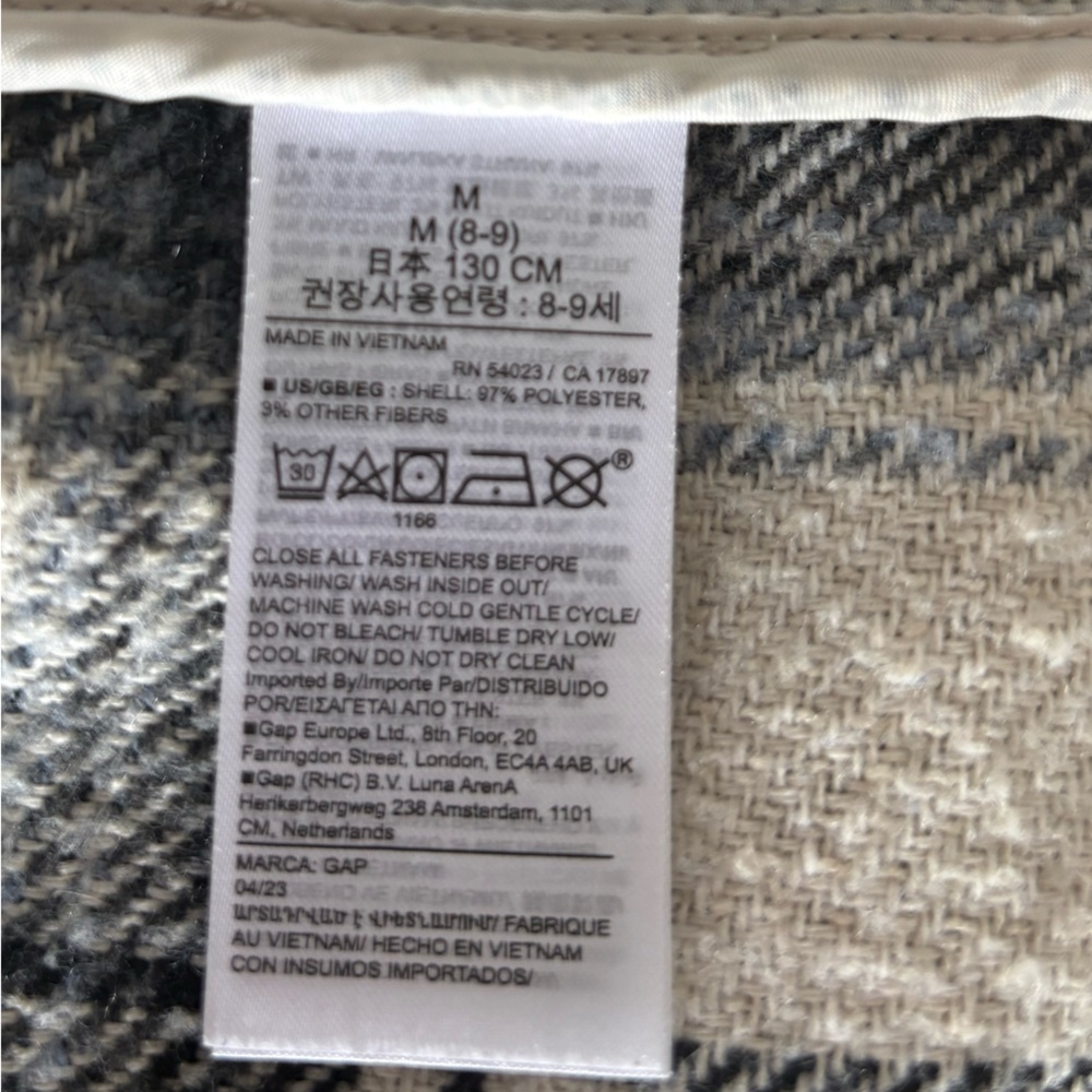 Gap Kids Plaid Shirt Jacket Black Cream Button Front Size M 8-9 - Picture 7 of 9